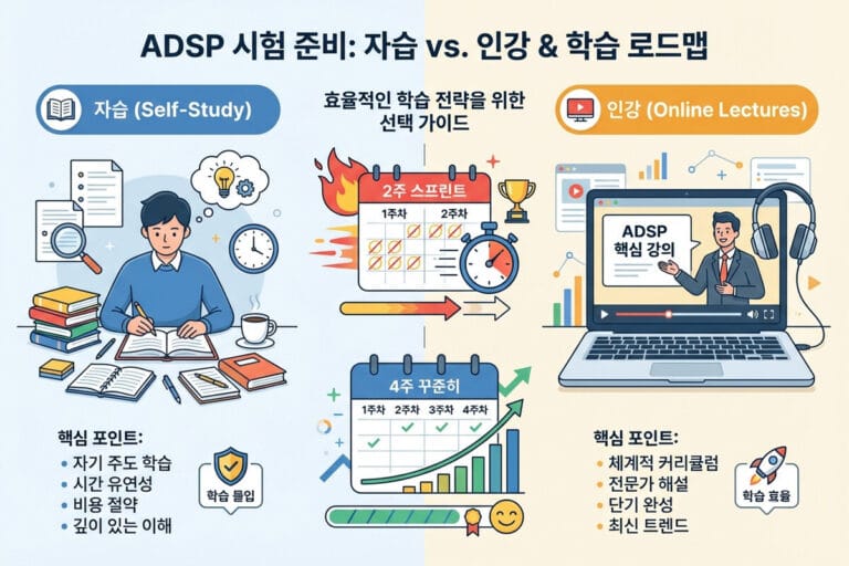 ADSP 공부법 총정리: 독학 vs 인강, 2주·4주 합격 로드맵 비교