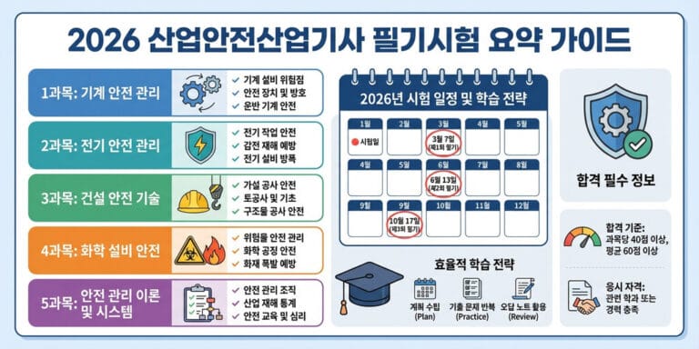 2026년 산업안전산업기사 필기 완벽 대비: 과목별 핵심 전략 및 단기 합격 공부법