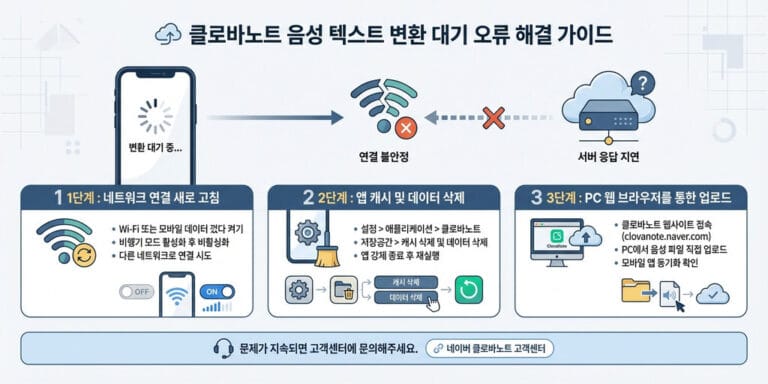 네이버 클로바노트 ‘변환 대기’ 멈춤 현상: 원인 완벽 분석 및 100% 해결 방법
