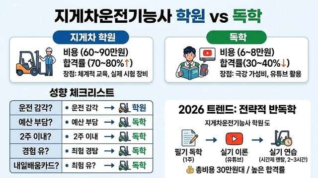 학원과 독학의 장단점을 비교한 인포그래픽 스타일의 이미지