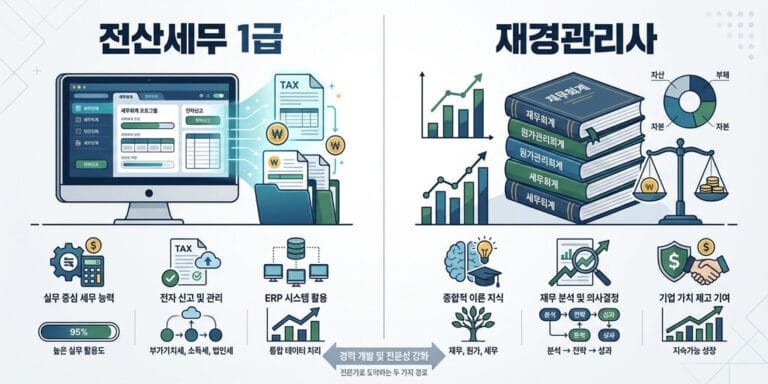 전산세무 1급 vs 재경관리사 차이점과 동시 준비 전략(2026년 기준)
