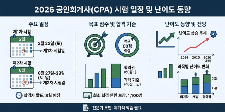 2026년 회계사 1차 시험 난이도 및 합격선: 초시생을 위한 과목별 공략법