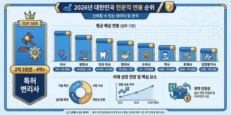 2026년 변리사 연봉 현실: 초임 특허법인 수입과 전문직 연봉 순위