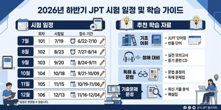 2026년 하반기 JPT 시험일정 및 접수 기간, 성적 발표일 총정리