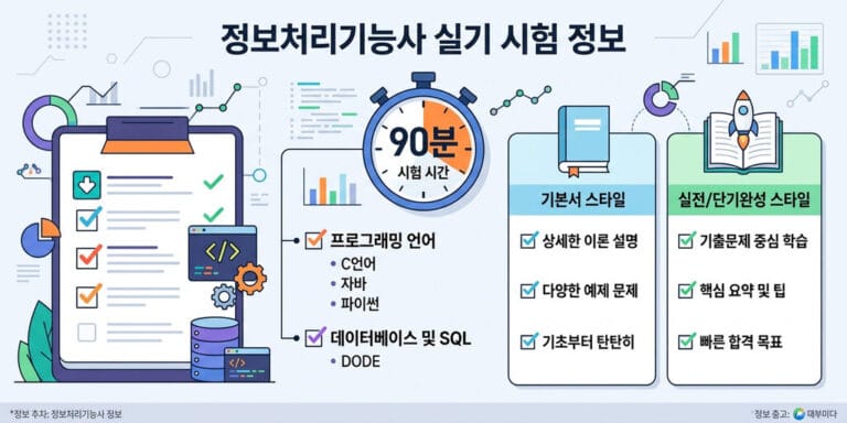 [2026년 실전] 정보처리기능사 실기 시험 시간 가이드 및 추천 기본서 비교