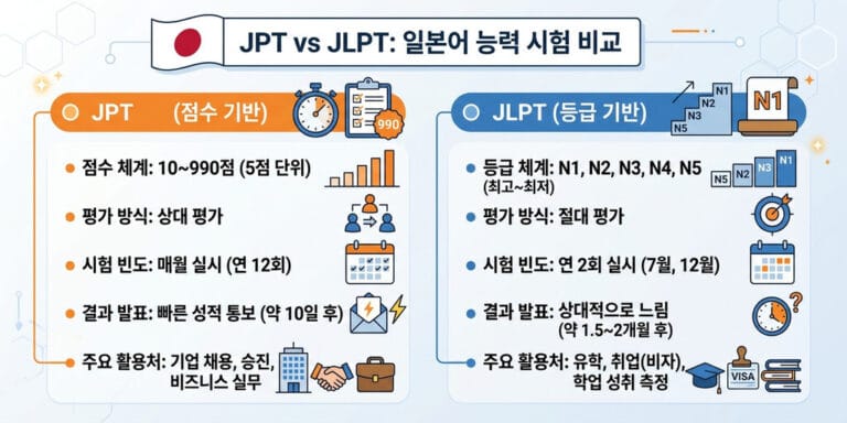 JPT vs JLPT 차이점 완벽 비교: 취업스펙, 난이도, 나에게 맞는 시험은?(2026년)