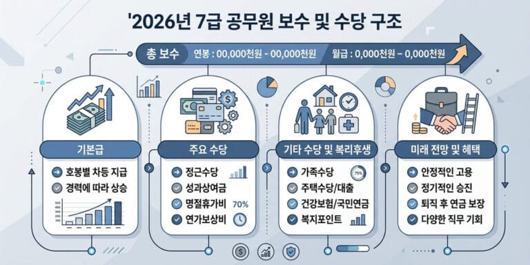 2026년 최신 7급 공무원 월급 및 연봉 실수령액표 (기본급과 수당 구조 분석)