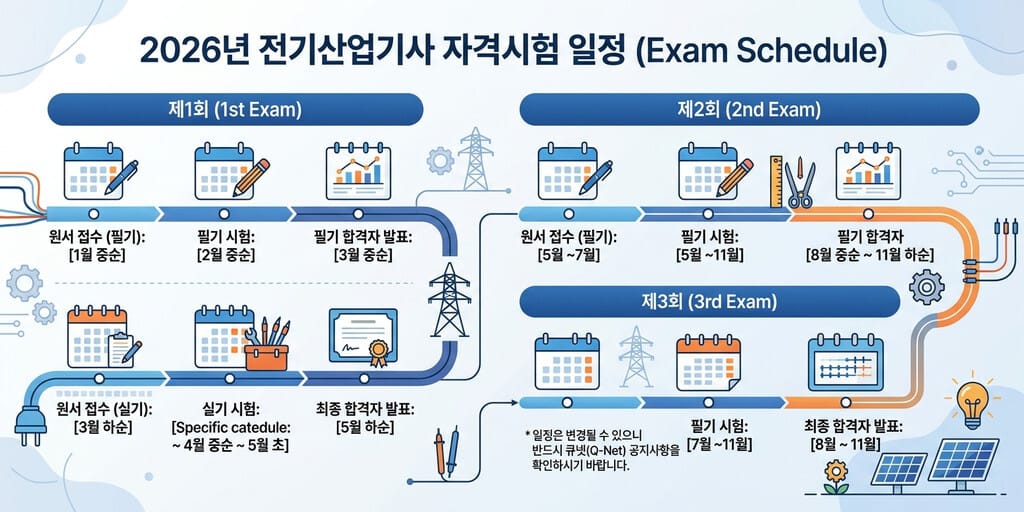 전기산업기사 시험 일정 - 2026년 하반기 전기산업기사 필기 및 실기 시험 일정 인포그래픽