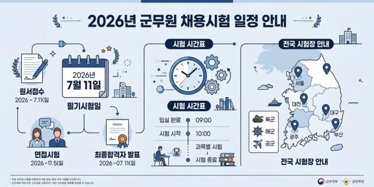 2026년 최신 군무원 시험 시간표 및 육군 등 군별 시험 장소 안내