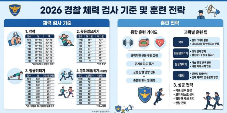 2026년 최신 경찰공무원 체력검정 기준표 및 고득점 대비법