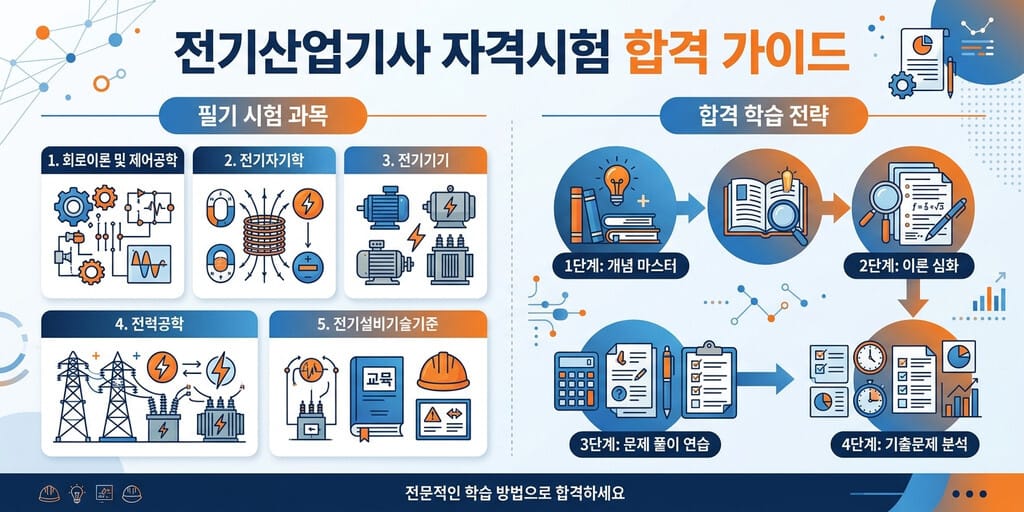 전기산업기사 - 2026년 전기산업기사 과목별 핵심 출제 경향 및 합격 전략 인포그래픽