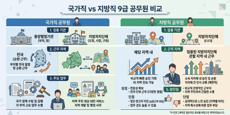 [2026년 추천] 국가직 vs 지방직 9급 공무원 비교: 합격 후 연봉·근무지·워라밸 후회 없는 선택법
