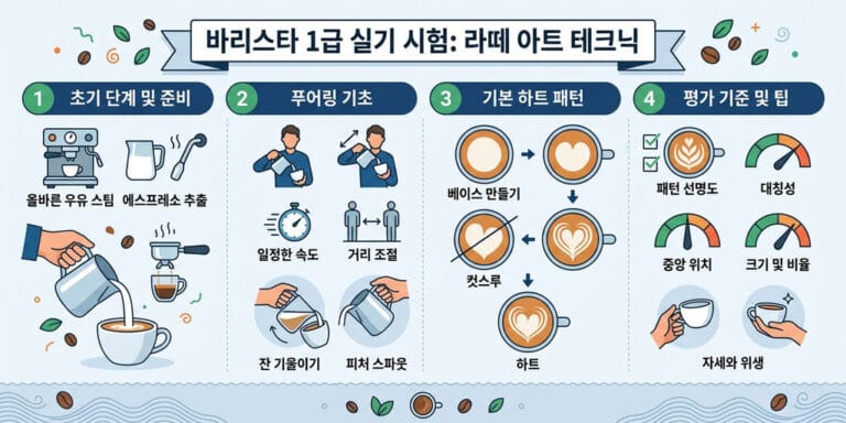 2026년 최신 바리스타 1급 실기 라떼아트 성공을 위한 연습 포인트