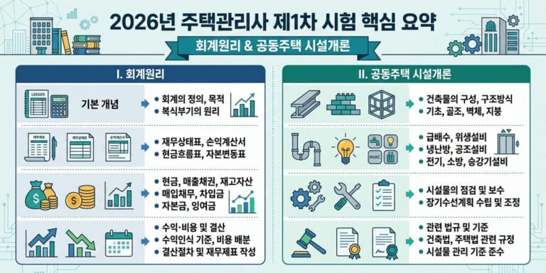 2026년 주목! 주택관리사 1차 회계원리/시설개론 핵심 요약 및 팁