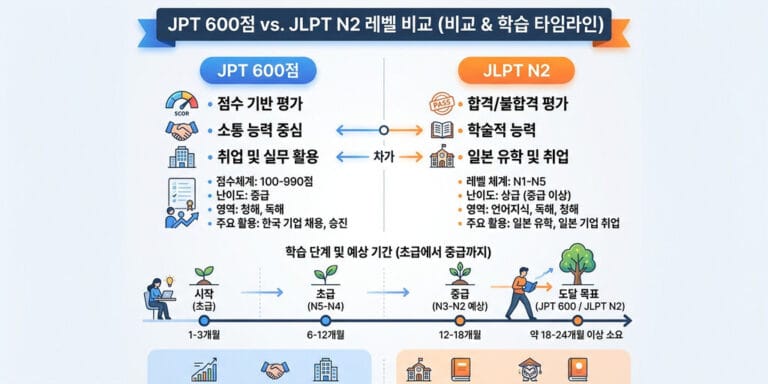 JPT 600점 수준은 어느 정도일까? JLPT 급수 환산 및 현실적인 공부 기간