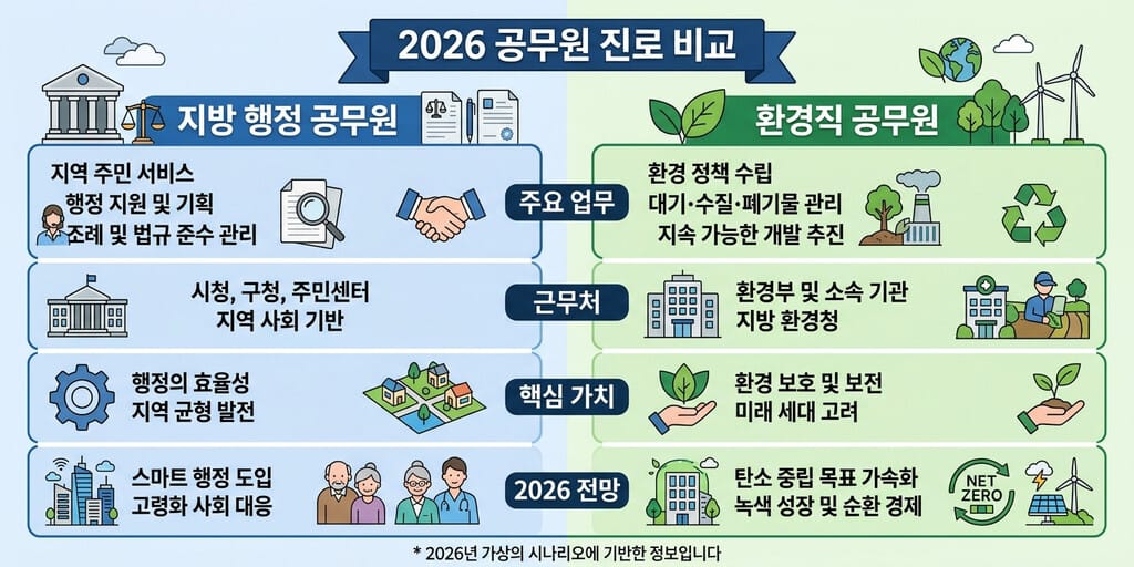 지자체 공무직 환경직 공무원 채용 시험 차이점 - 2026년 지자체 공무직과 환경직 공무원의 채용 시험 방식을 한눈에 비교하는 인포그래픽