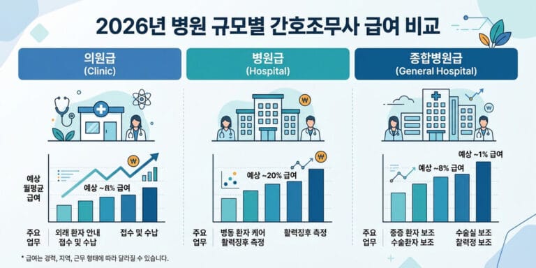 2026년 간호조무사 월급 및 병원/의원 규모별 실수령액 비교