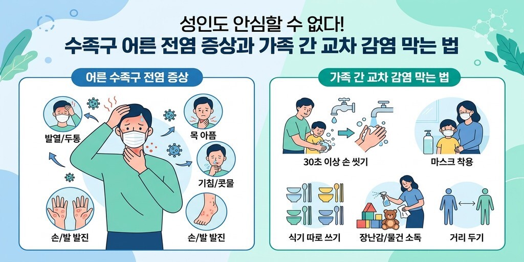 어른 수족구 - 가정 내 교차 감염 차단 및 위생 수칙