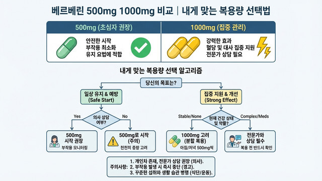 베르베린 500mg 대 1000mg 완벽 비교: 나에게 딱 맞는 복용량 선택 가이드