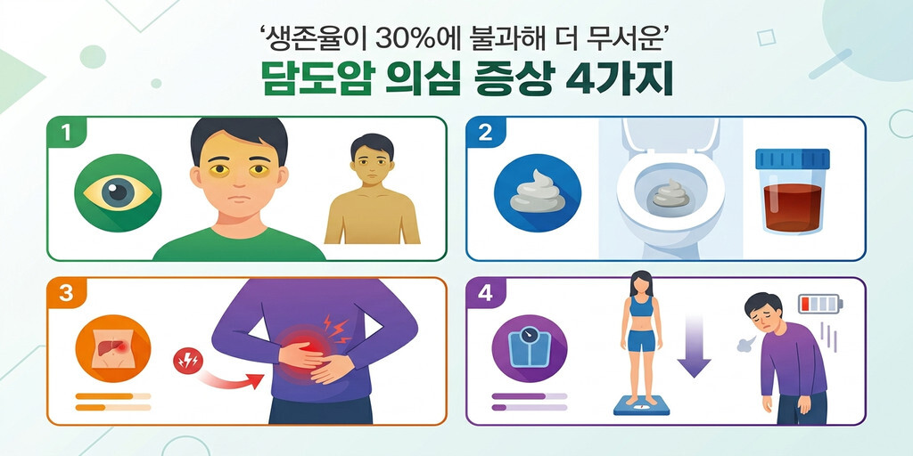담도암 초기증상 - 황달 및 대변 색상 변화 등 담도암 의심 증상 인포그래픽