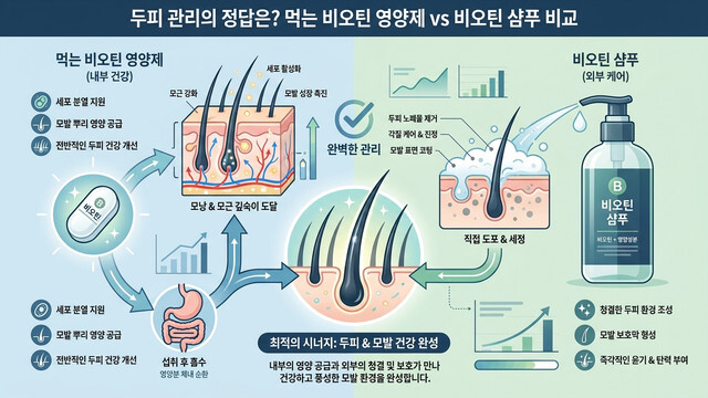 비오틴 샴푸 - 먹는 영양제와 바르는 샴푸의 두피 케어 비교