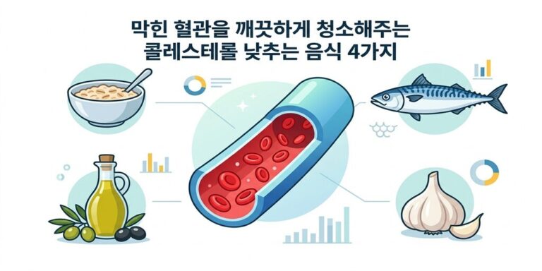 혈관 통로를 넓히는 식단의 비밀: 콜레스테롤 낮추는 음식 4가지와 혈관 리셋 가이드