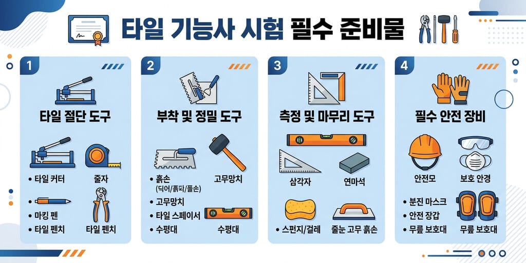 타일기능사 시험 준비물 - 타일기능사 실기 시험에 필요한 필수 준비물과 도구 세트 구성 안내
