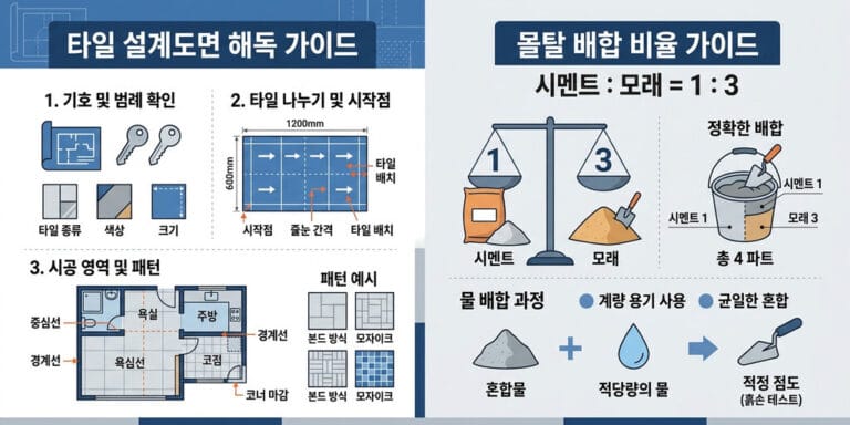 2026년 타일기능사 실기 도면 해독 및 모르타르 배합 포인트